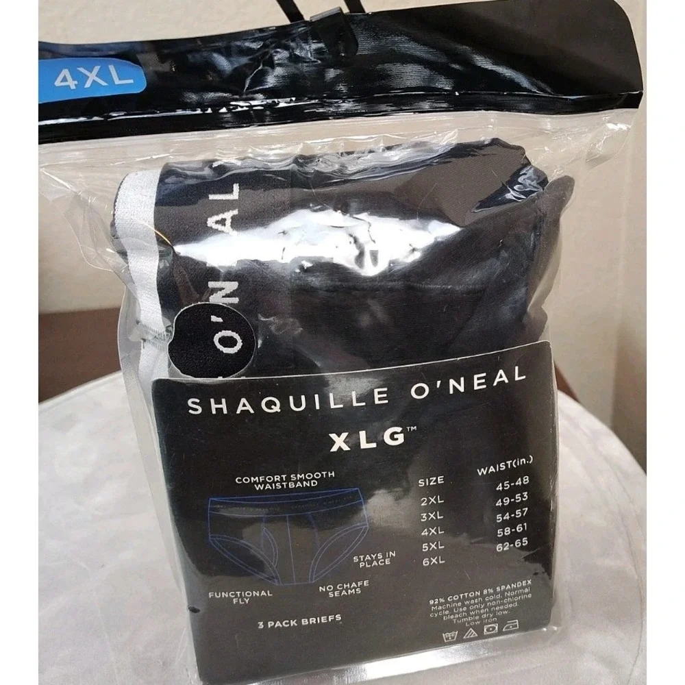 Shaquille O'Neal XLG 3-Pack Men's Brief Underwear 4XL Black Stretch Cooling